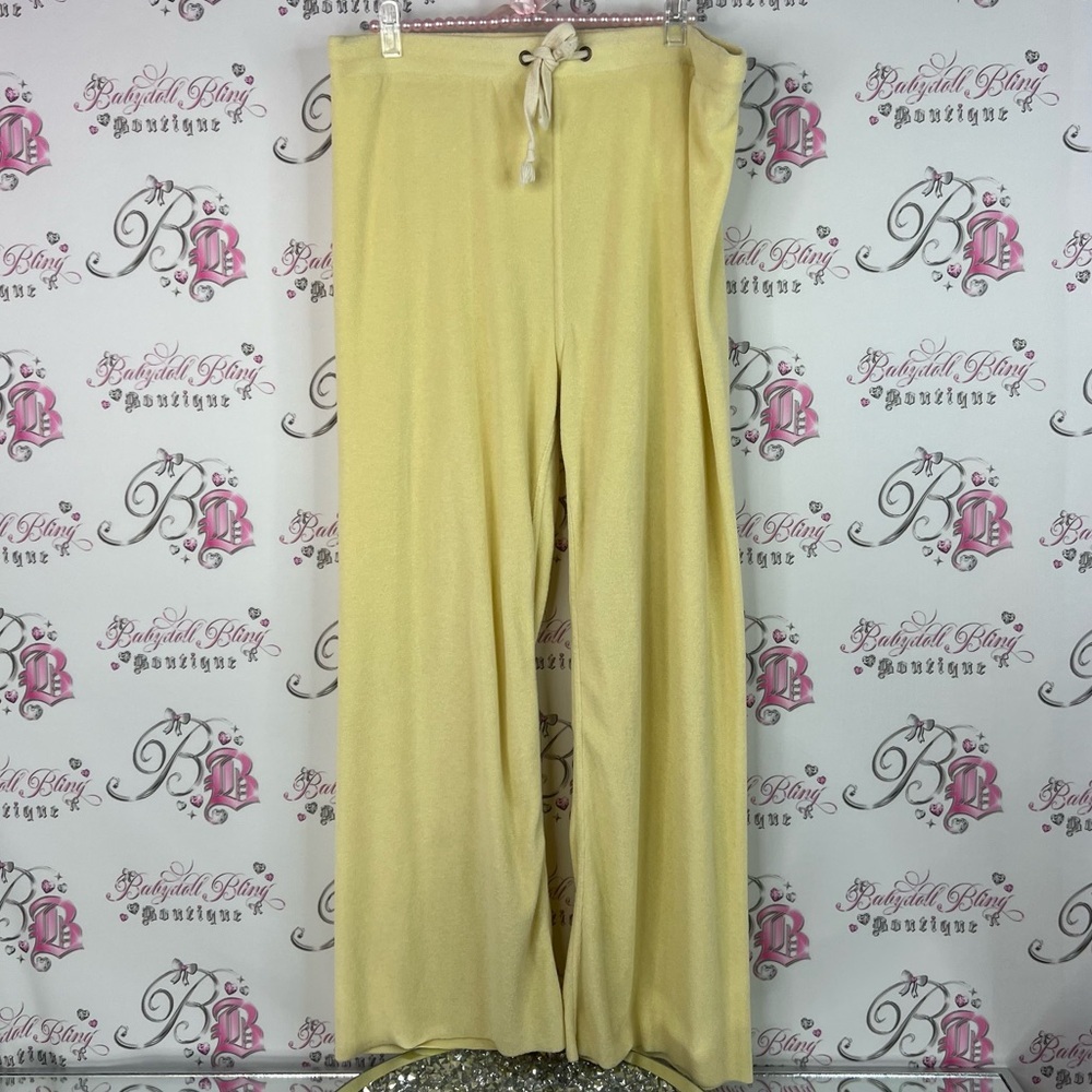 Theo & Spence pants terry cloth wide leg flare pocket on back yellow Knit pants